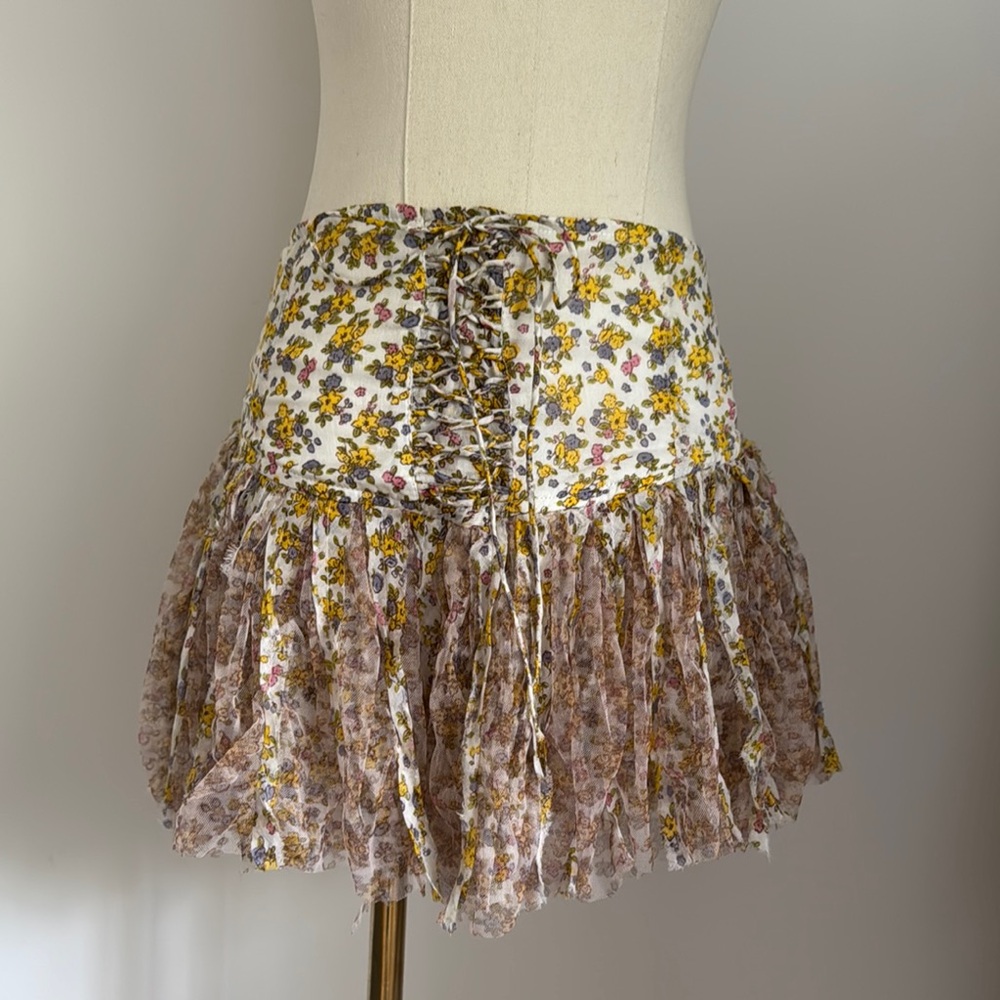 Free People Floral Mini Skirt - Yellow and Brown